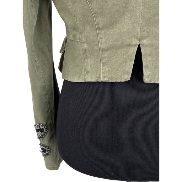 Free People Green Cropped Military Band Jacket 6| Napoleoncore Indie Sleaze Boho - Picture 10 of 16